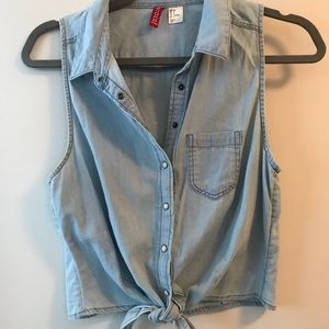 Tie Front Cropped Jean Blouse